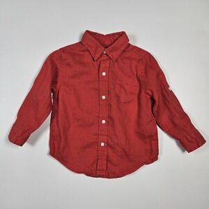 Janie and Jack Boys Red 100% Linen Button Up Dress Shirt 18-24m Lighweight